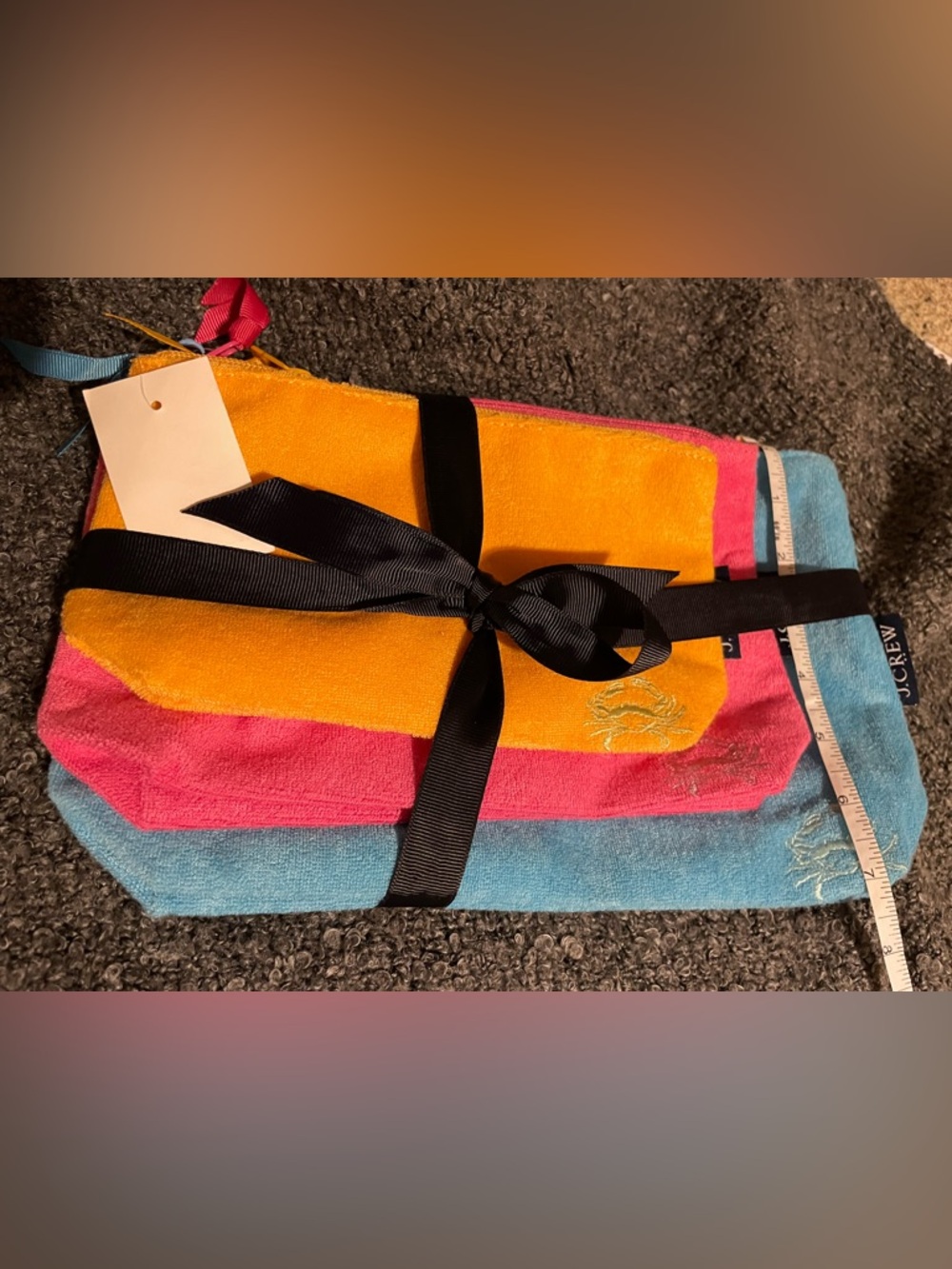 J. Crew Orange Pink Blue Cosmetic Pouch Set